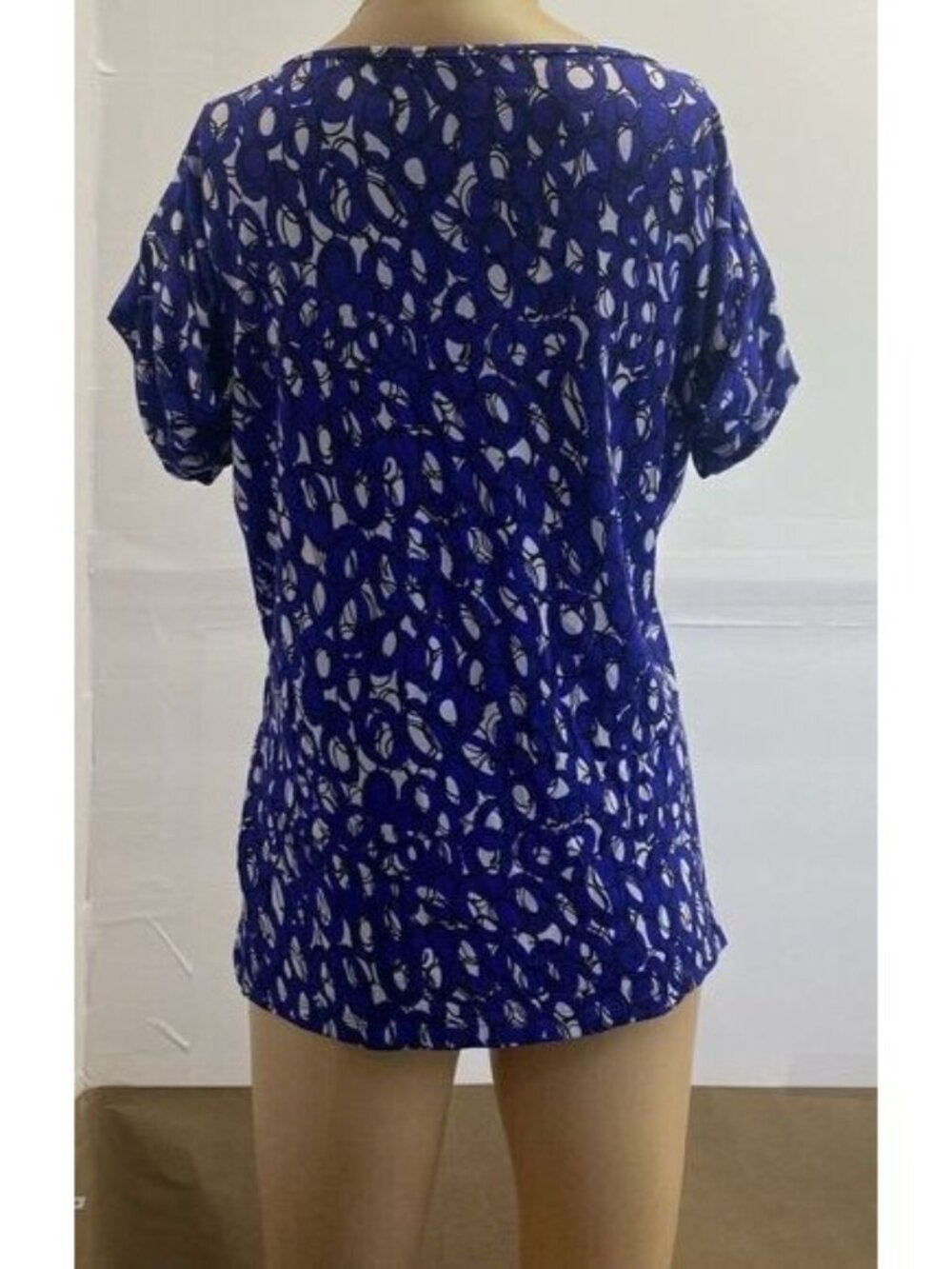 Anne Klein Women’s Blouse Top Short Sleeve V Neck Blue White Size M Pre Owned - Picture 2 of 11